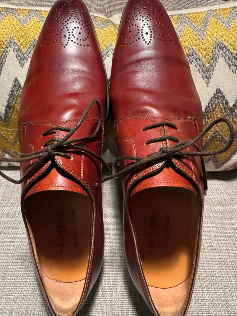 Magnanni Chestnut/Burgundy Leather Derby Oxfords